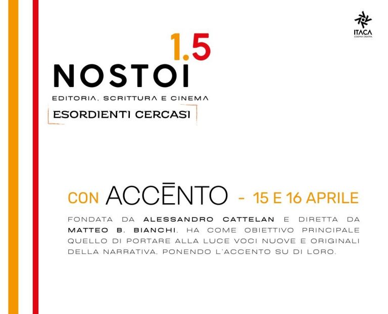 Sabato 15 aprile e domenica 16 aprile 2023, Itaca Colonia Creativa incontra Accento Edizioni. A rappresentare la Casa Editrice ci sono: Matteo B.Bianchi, direttore editoriale, Eleonora Daniel, editor, Anja Boato, autrice di Madama Matrioska, e Raffaella Mottana, autrice di Senza Respiro.